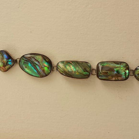 Vintage Sterling Silver Toggle Abalone Bracelet - Picture 9 of 14